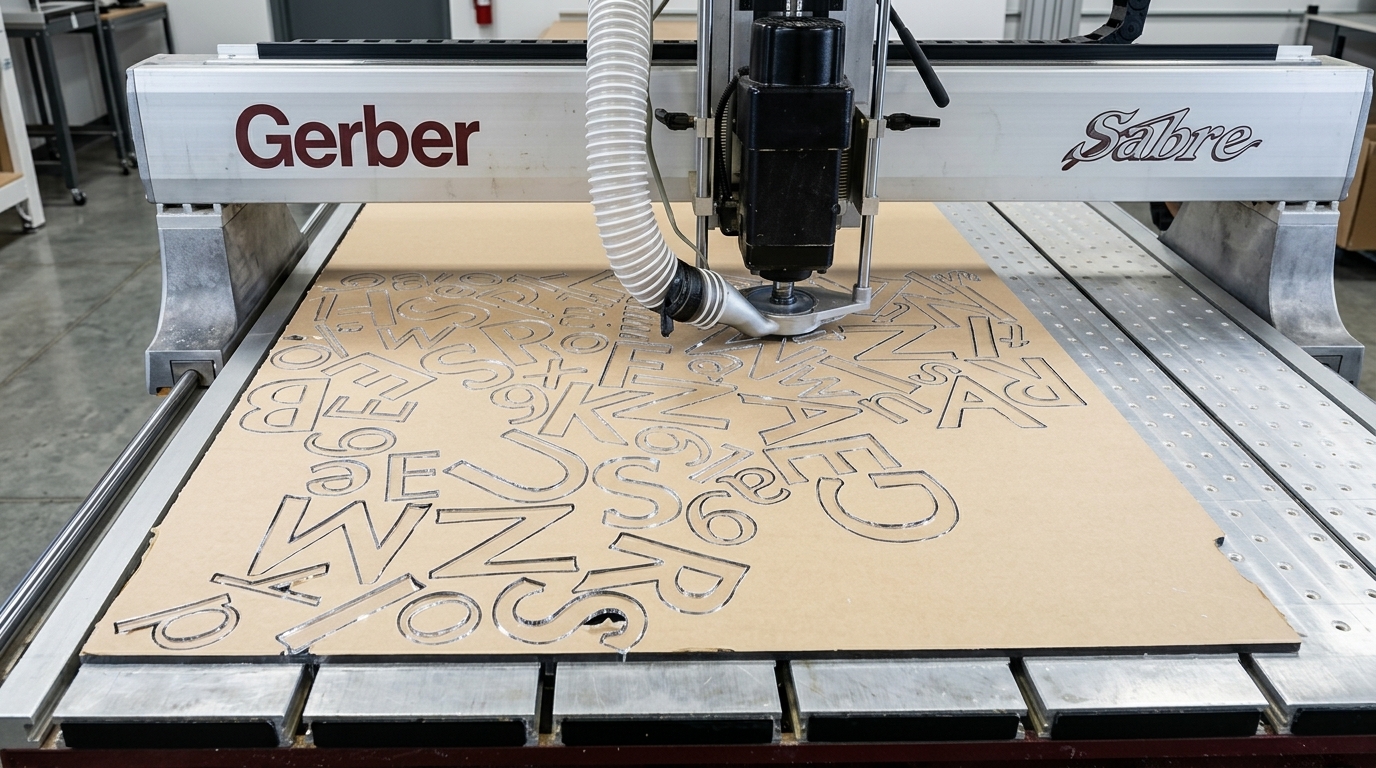 Restored view of the Gerber Sabre CNC router shown in Acrylonics’ official project gallery